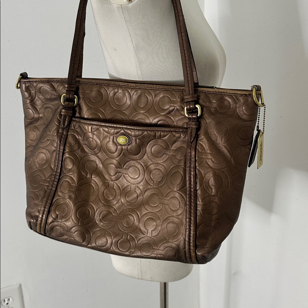 Vintage Y2K Coach Metallic Bronze Logo Tote Shoulder Bag - Picture 2 of 7